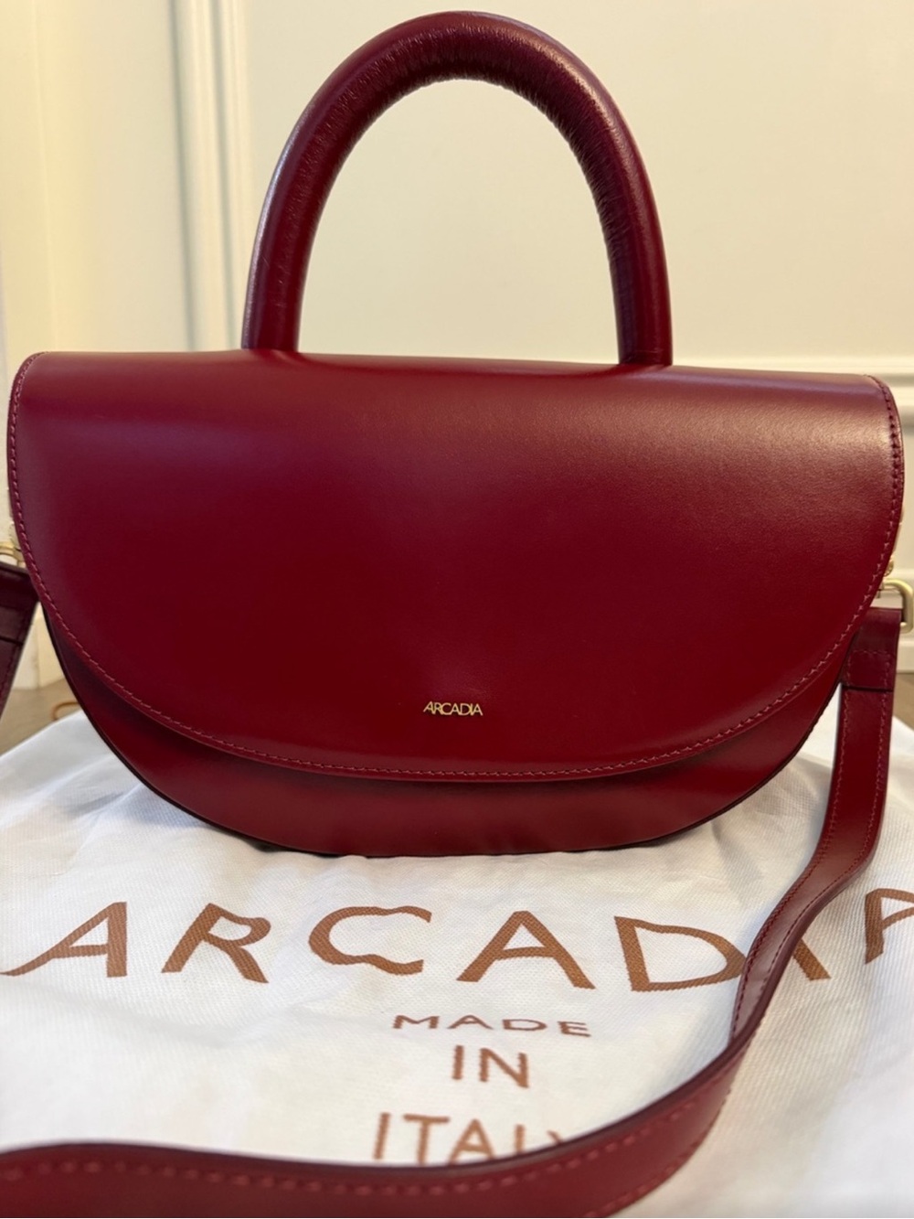 Arcadia Burgundy Leather Top-Handle Crossbody Bag